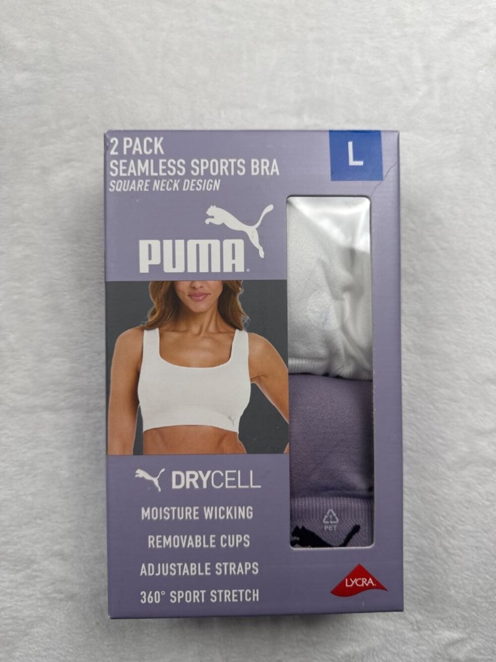 Puma 2-Pack Square-Neck Seamless Sports Bra Size Large